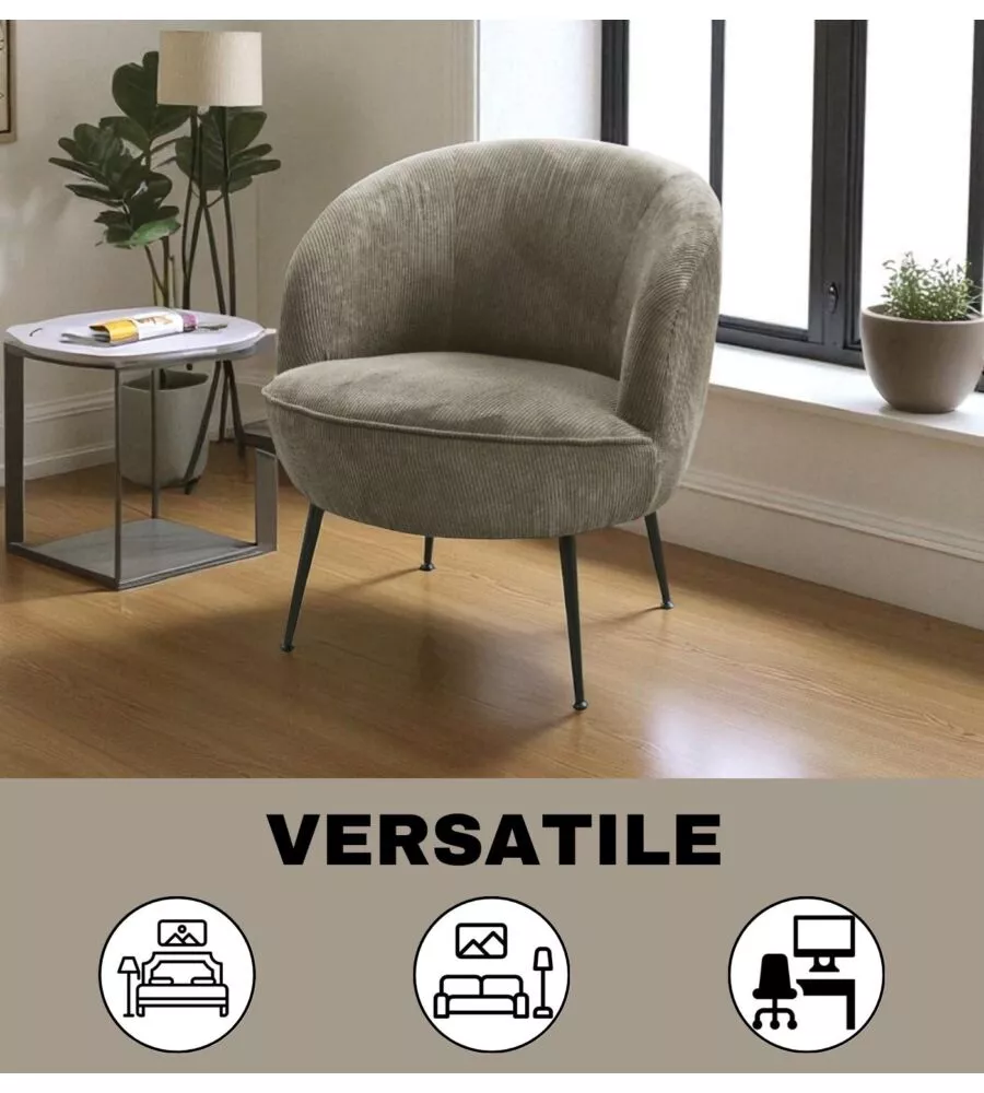 Poltrona "nora" in velluto a coste grigio 63x71x71 cm