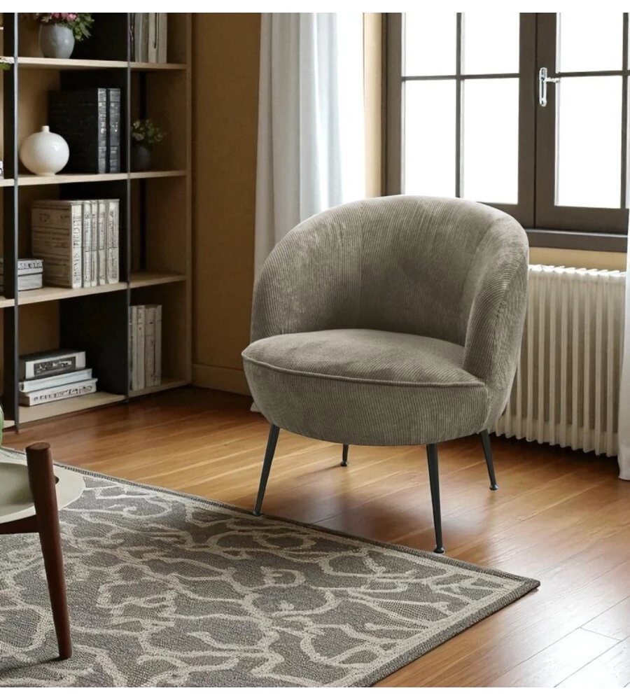 Poltrona "nora" in velluto a coste grigio 63x71x71 cm
