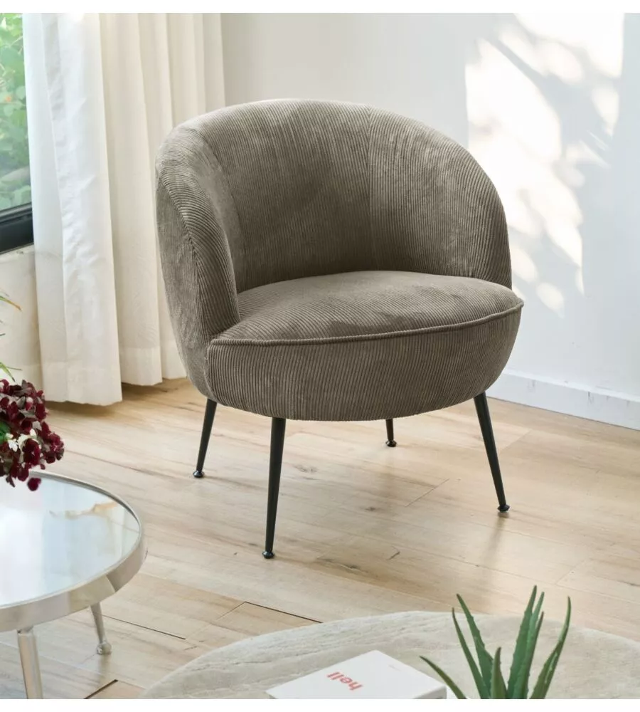 Poltrona "nora" in velluto a coste grigio 63x71x71 cm