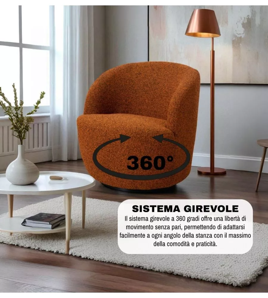 Poltrona girevole bellahome "aura" mattone 65x77x69 cm
