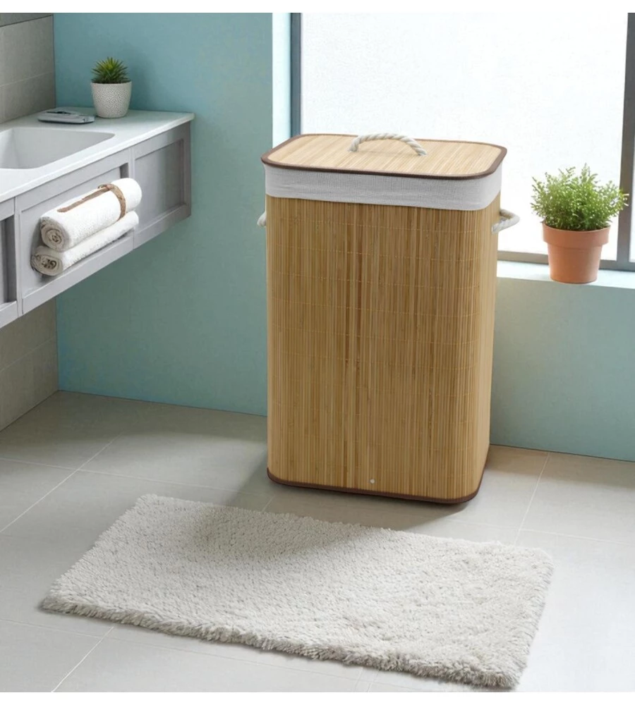 Portabiancheria in bambÙ decor bagno naturale 40x30x60 cm