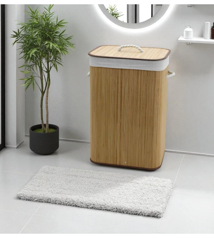 Portabiancheria in bambÙ decor bagno naturale 40x30x60 cm