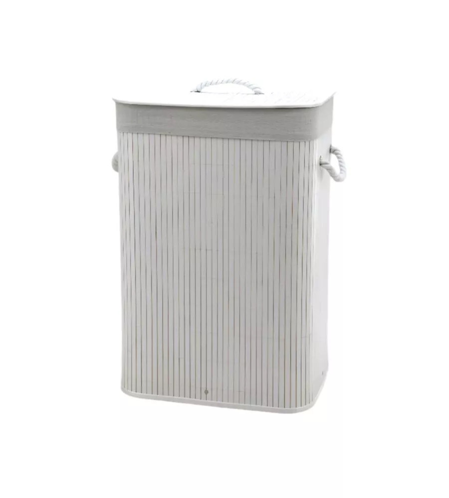 Portabiancheria in bambÙ decor bagno bianco 40x30x60 cm