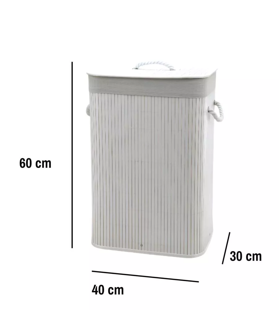Portabiancheria in bamb decor bagno bianco 40x30x60 cm