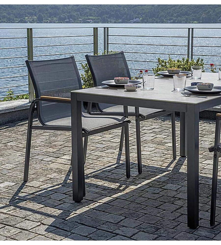 Set da giardino solaria "tarquinia" antracite in ferro e vetroceramica 4 sedute e tavolo