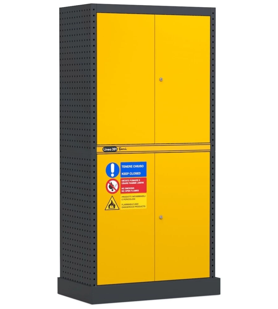 Armadio per infiammabili fami "linea 391" con vasca stagna esterna in lamiera giallo 94,4x54x190 cm