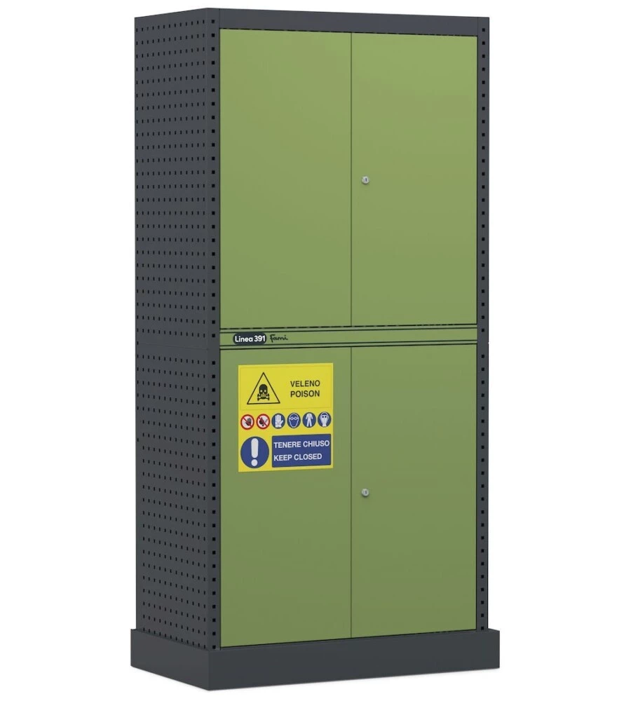 Armadio per fitosanitari, pesticidi e prodotti chimici fami "linea 391" in lamiera con vasca stagna esterna verde 94,4x54x190 cm