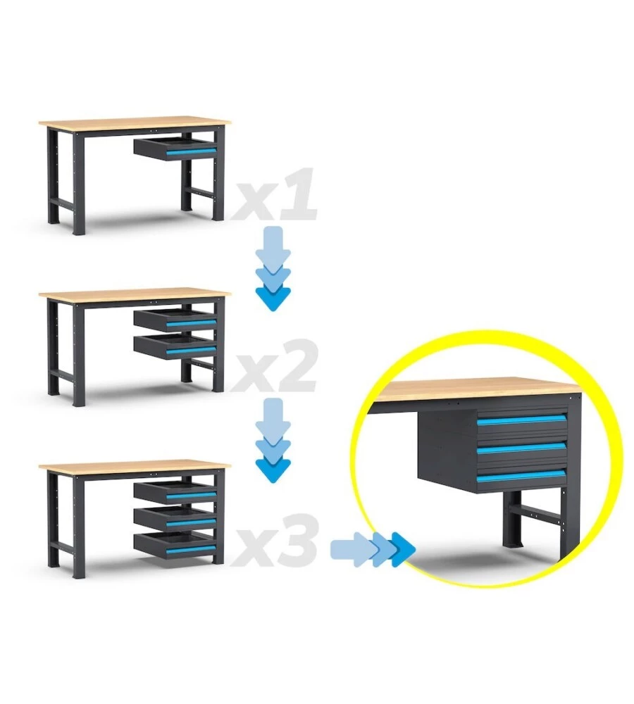 Banco da lavoro garage fisso fami "linea 391" in legno di faggio e lamiera grigio antracite 102,4x75x87,7 cm