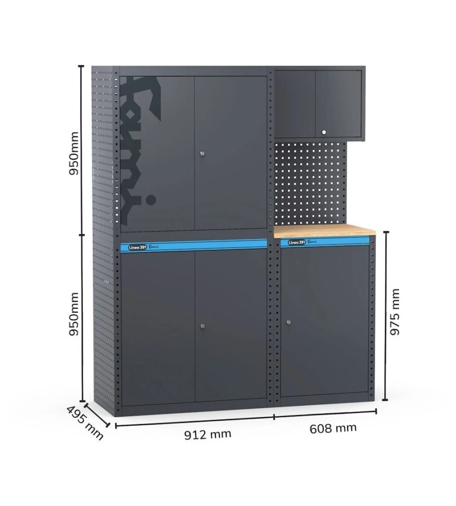 Moduli per garage fami 'linea 391' con armadi anta a battente in lamiera antracite 152x49,5x190 cm