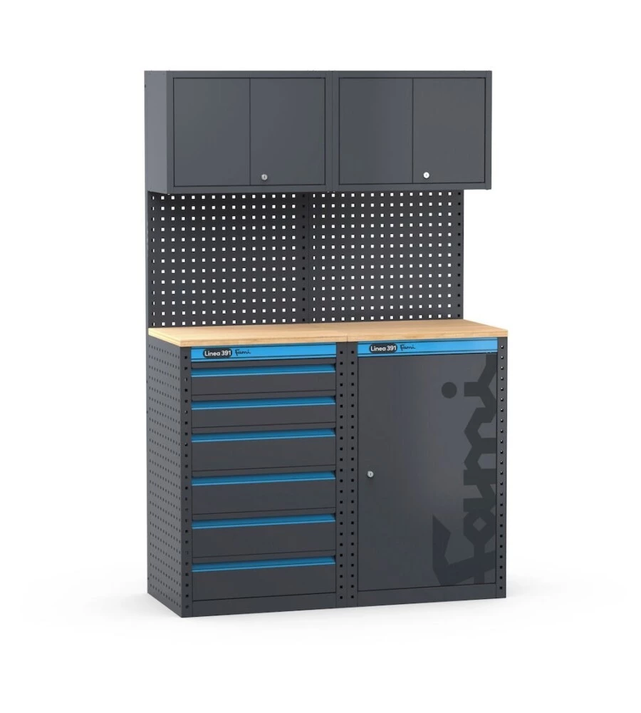 Moduli per garage fami "linea 391" con cassettiera e armadio a 1 anta in lamiera antracite 121,6x49,5x190 cm