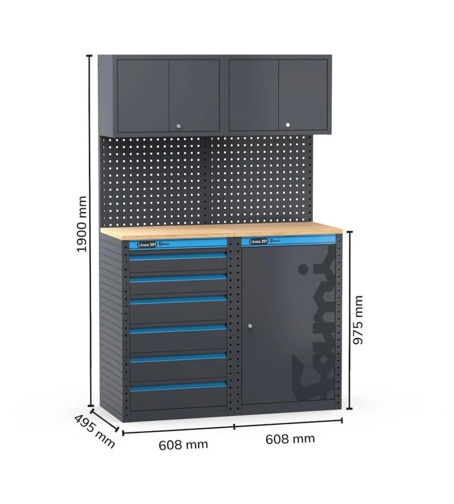 Moduli per garage fami 'linea 391' con cassettiera e armadio a 1 anta in lamiera antracite 121,6x49,5x190 cm