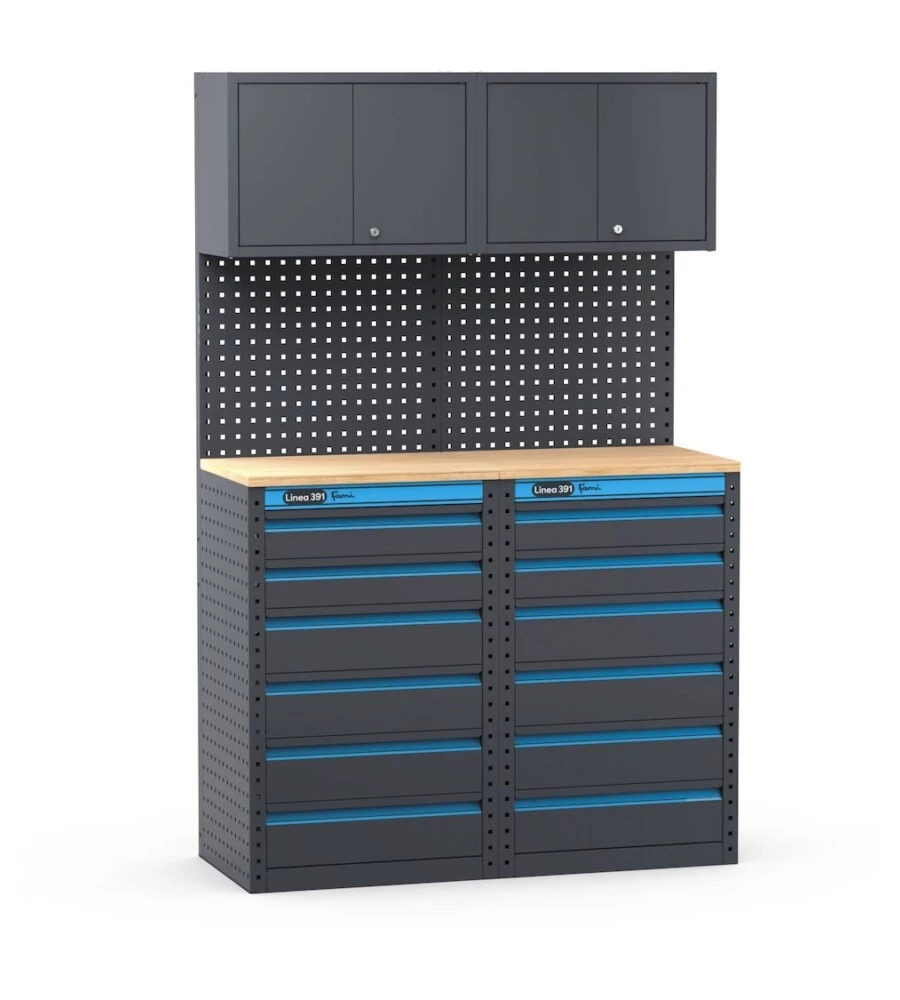 Moduli per garage fami "linea 391" con cassettiere in lamiera antracite 121,6x49,5x190 cm