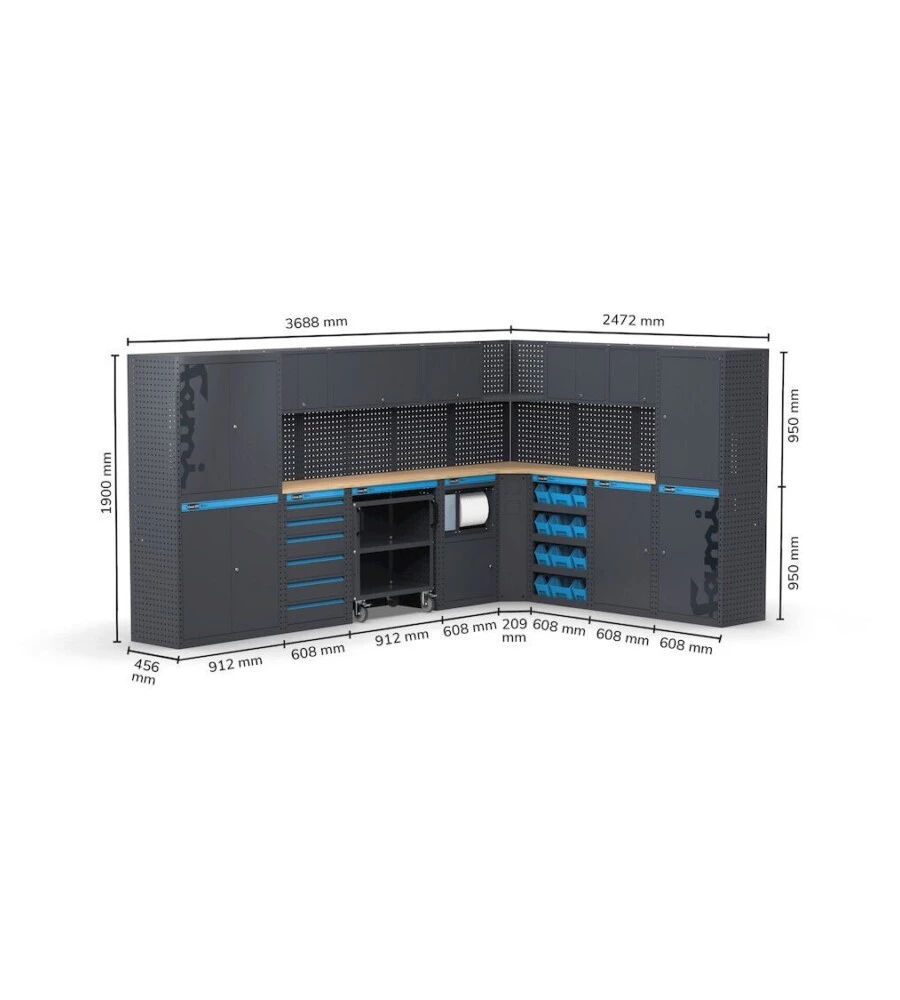 Moduli per garage fami 'linea 391' angolare in lamiera antracite 368,8+247,2x49,5x190 cm