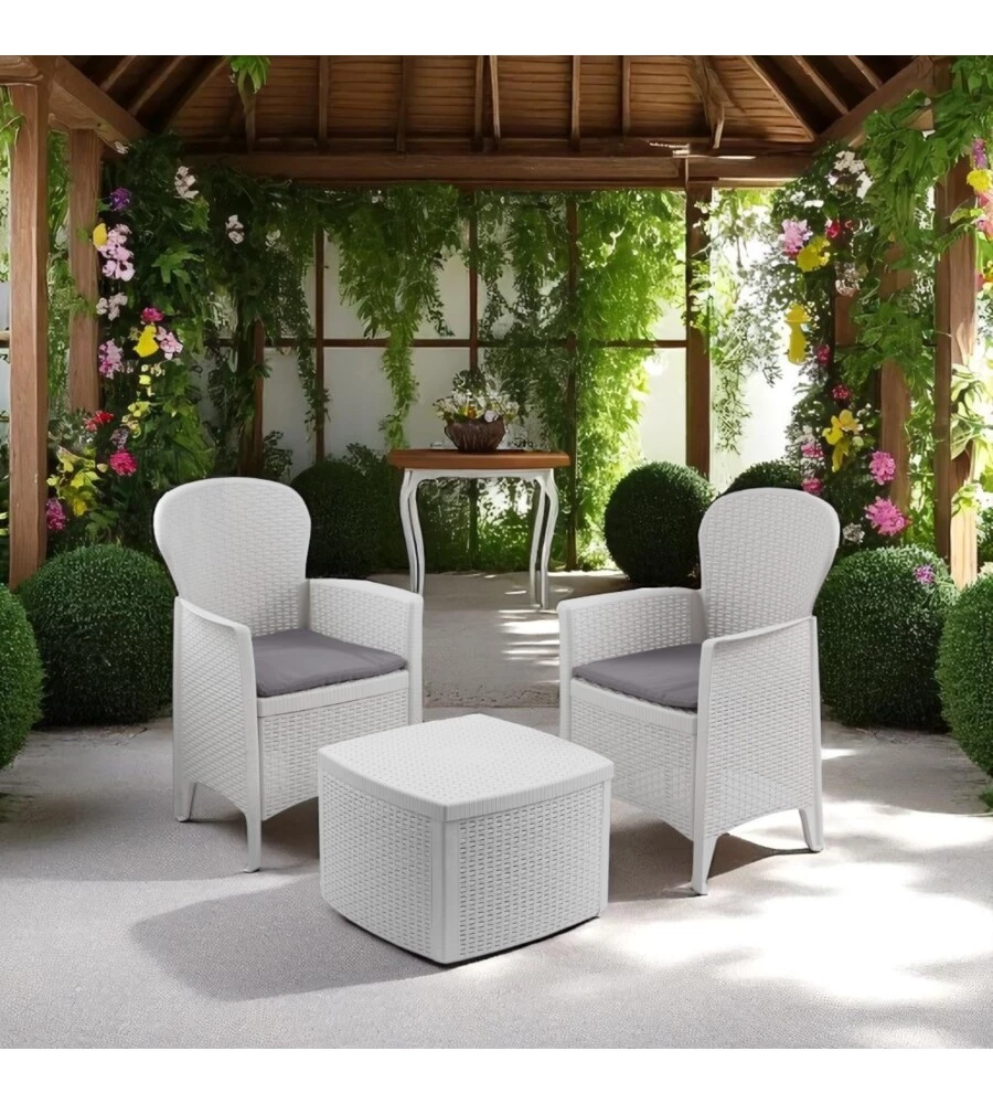 Set da giardino "tree" in polipropilene bianco 2 sedute e tavolino