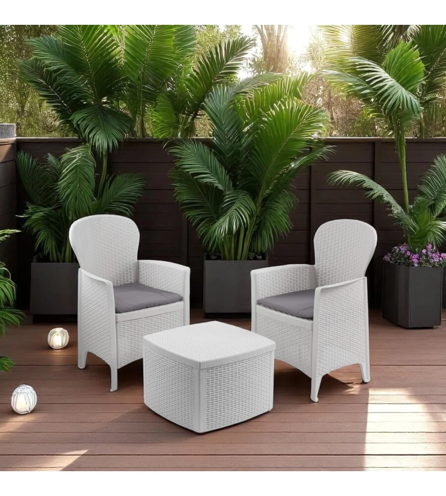Set da giardino "tree" in polipropilene bianco 2 sedute e tavolino
