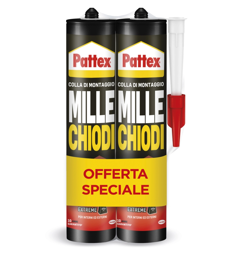 Adesivo di montaggio monocomponente flessibile pattex "millechiodi" 2x460g