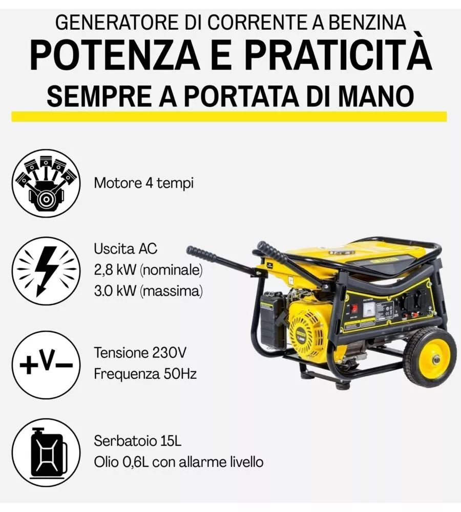 Generatore di corrente a benzina system+ 3000w