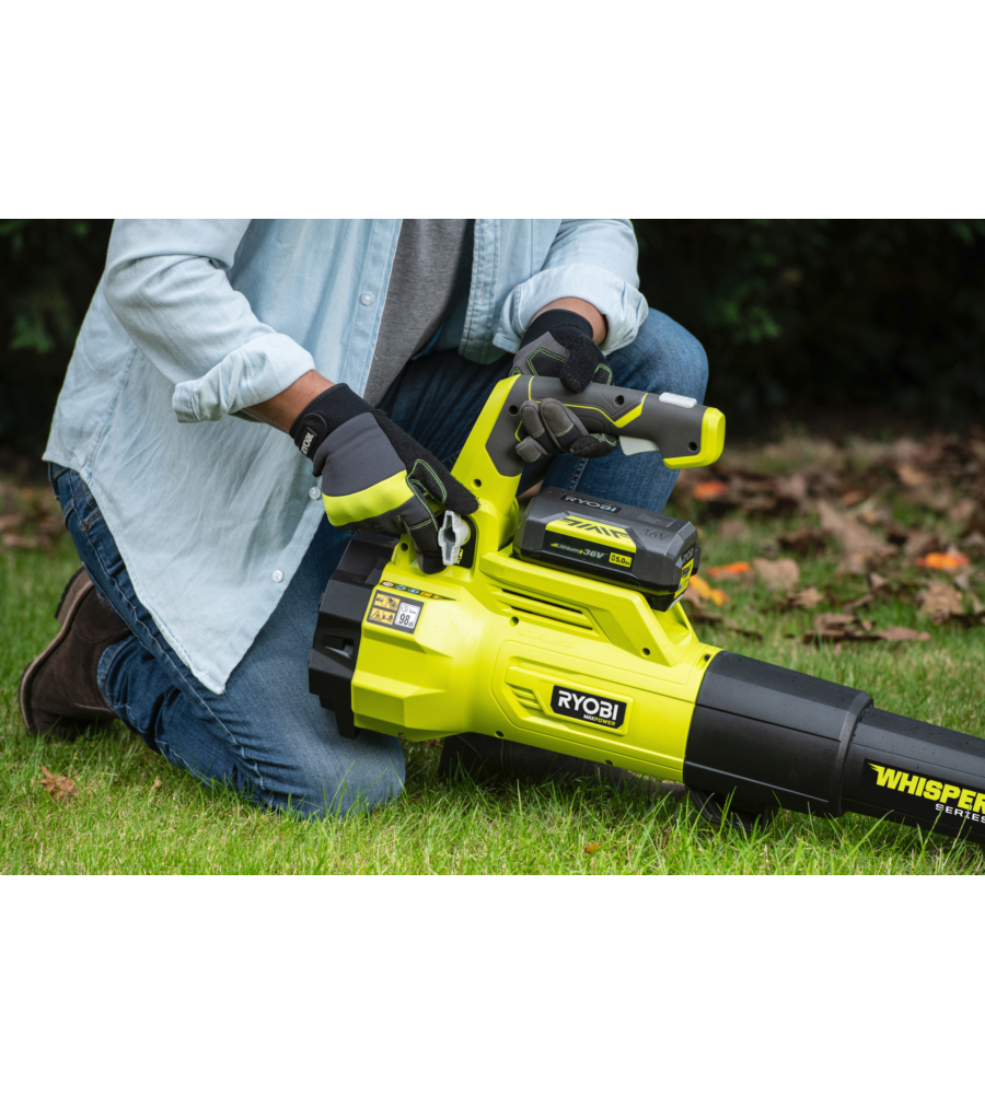 Soffiatore a batteria con turbine jet ryobi "ry36blxa-140p" batterie incluse 2x4ah 36v