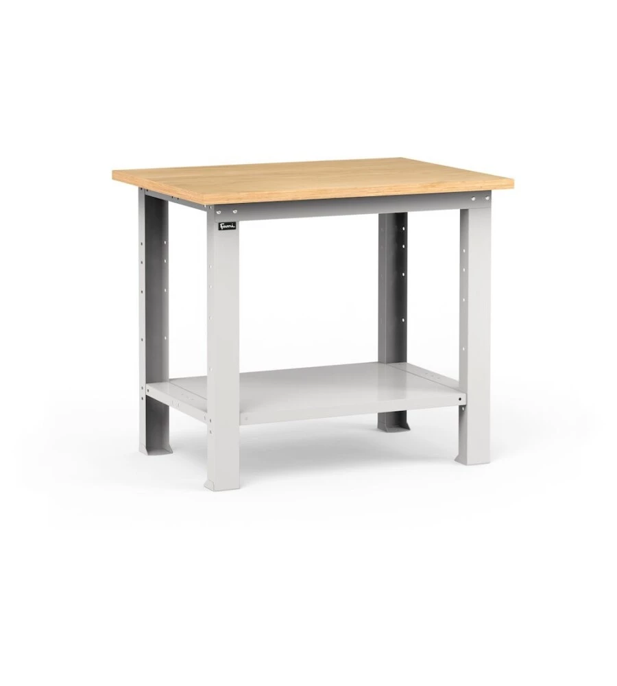 Banco da lavoro garage fisso fami "work" in legno di faggio e lamiera grigio chiaro 102,4x75x88,2 cm