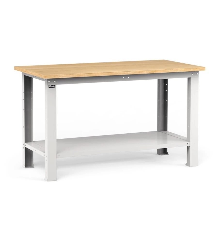 Banco da lavoro garage fisso fami "work" in legno di faggio e lamiera grigio chiaro 150x75x88,2 cm
