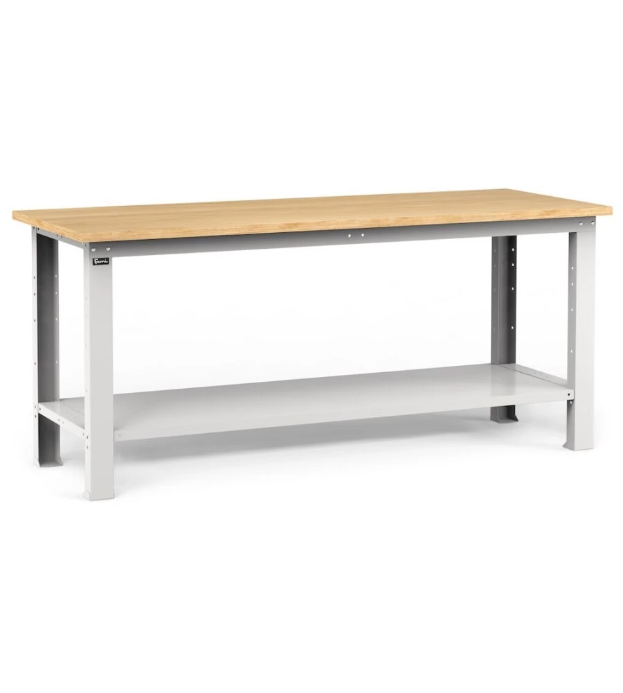 Banco da lavoro garage fisso fami "work" in legno di faggio e lamiera grigio chiaro 200x75x88,2 cm