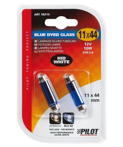 LAMPADA SILURO BLUE DYED GLASS 12V - 11X44 MM - 10W - SV8,5-8 - 2 PZ  - D/BLISTER  58310