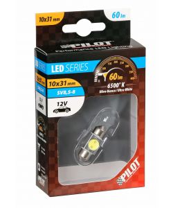 LAMPADA 12V HYPER-LED 2 - 1 SMD X 2 CHIPS - 10X31 MM - SV8,5-8 - 1 PZ BIANCO  58447