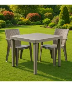 Tavolo da esterno "brio" in polipropilene e alluminio taupe 82x82x73 cm