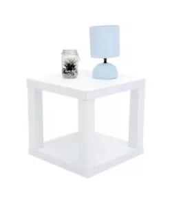 Cubo multifunzione tavolino e comodino in mdf e pvc bianco 40x40x38 cm