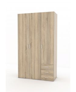 ARMADIO 'SPACE' CON 3 ANTE E 3 CASSETTI EFFETTO QUERCIA, 115,8X49,50X200,40H CM