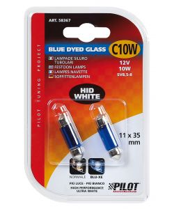 LAMPADA SILURO BLUE DYED GLASS 12V - (C10W) - 11X35 MM - 10W - SV8,5-8 - 2 PZ  - BLISTER  58367