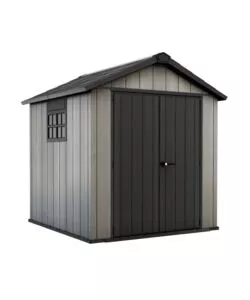 Casetta da giardino keter 'oakland 757' in duotech colore grigio con porta battente doppia 229x223,5x242 cm