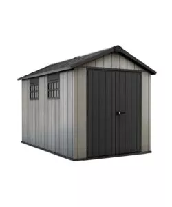 Casetta da giardino keter 'oakland 7511' in duotech colore grigio con porta battente doppia 230x350x242 cm