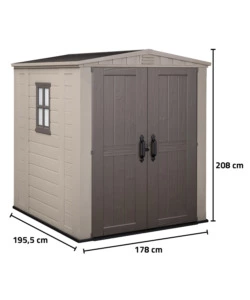 Casetta da giardino keter 'factor 6x6' in resina colore beige con porta battente doppia 178x195,5x208 cm