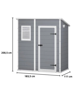 Casetta da giardino keter 'manor pent 6x4' in resina colore grigio con porta battente singola 183,5x111x200,5 cm