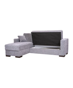 Divano letto "merlin" in tessuto grigio con cassettone e penisola reversibile, 225x150x81 cm