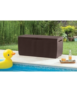 Baule da esterno con ruote keter "capri" in resina marrone effetto rattan 305 lt 123x53,5x57 cm