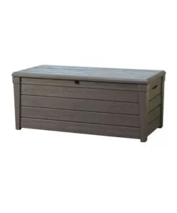 Baule da esterno keter 'brightwood' in resina marrone effetto legno 454 lt 145x69,7x60,3 cm