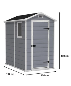 Casetta da giardino keter 'manor 4x6' in resina colore grigio con porta battente singola 130x192x198 cm