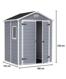 Casetta da giardino keter 'manor 6x5' in resina colore grigio con porta battente doppia 185x152x226 cm