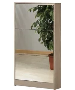 Scarpiera olmo con 3 ante a specchio, 62x114x18 cm