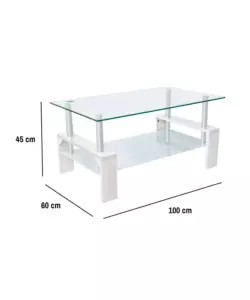 Tavolino da soggiorno 'alva' bianco con top in vetro temperato 100x60x45 cm