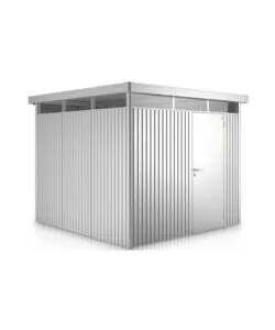 Casetta da giardino biohort 'highline h4' in acciaio zincato colore argento metallizzato con porta battente semplice 275x275x222 cm - cod. 83050