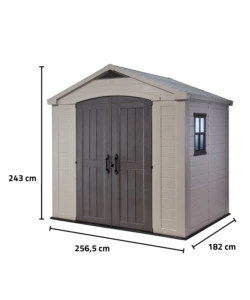 Casetta da giardino keter 'factor 8x6' in resina colore beige con porta battente doppia 256,5x182x243 cm