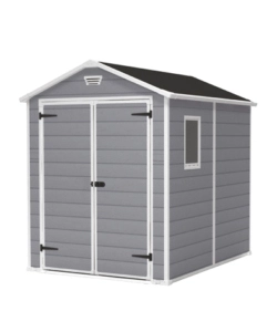 Casetta da giardino keter "manor 6x8" in resina colore grigio con porta battente doppia 185,8x236,8x227 cm