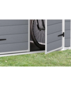 Casetta da giardino keter "manor 6x8" in resina colore grigio con porta battente doppia 185,8x236,8x227 cm