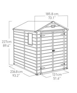 CASETTA DA GIARDINO KETER "MANOR 6x8" IN RESINA COLORE GRIGIO CON PORTA BATTENTE DOPPIA 185,8X236,8X227 CM