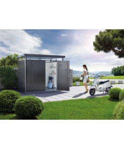 Casetta da giardino biohort "highline h2" in acciaio zincato colore grigio scuro metallizzato con porta battente semplice 275x195x222 cm - cod. 84030