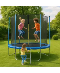Tappeto elastico da giardino per bambini eurogarden in acciaio e pvc con rete e scaletta 244 cm