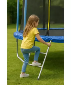 Tappeto elastico da giardino per bambini eurogarden in acciaio e pvc con rete e scaletta 244 cm